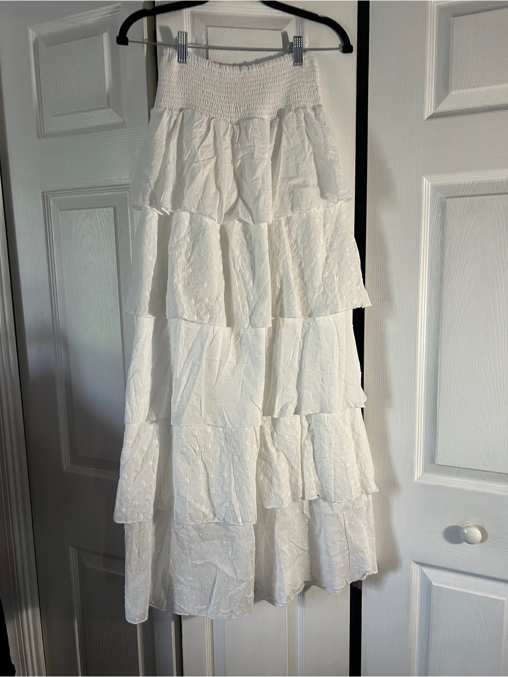 Solitaire White Tiered Maxi Skirt with Smocked Waist